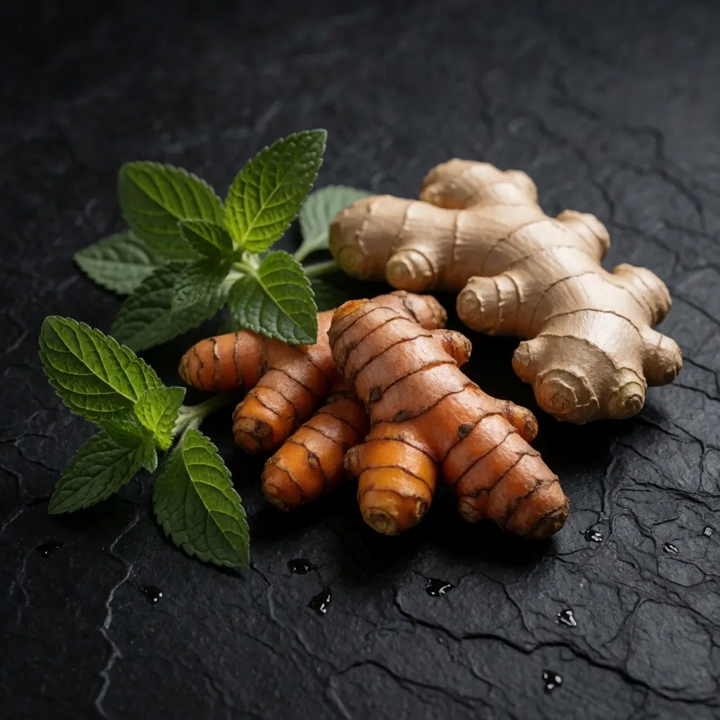 Indonesian botanical supplement ingredients on dark stone