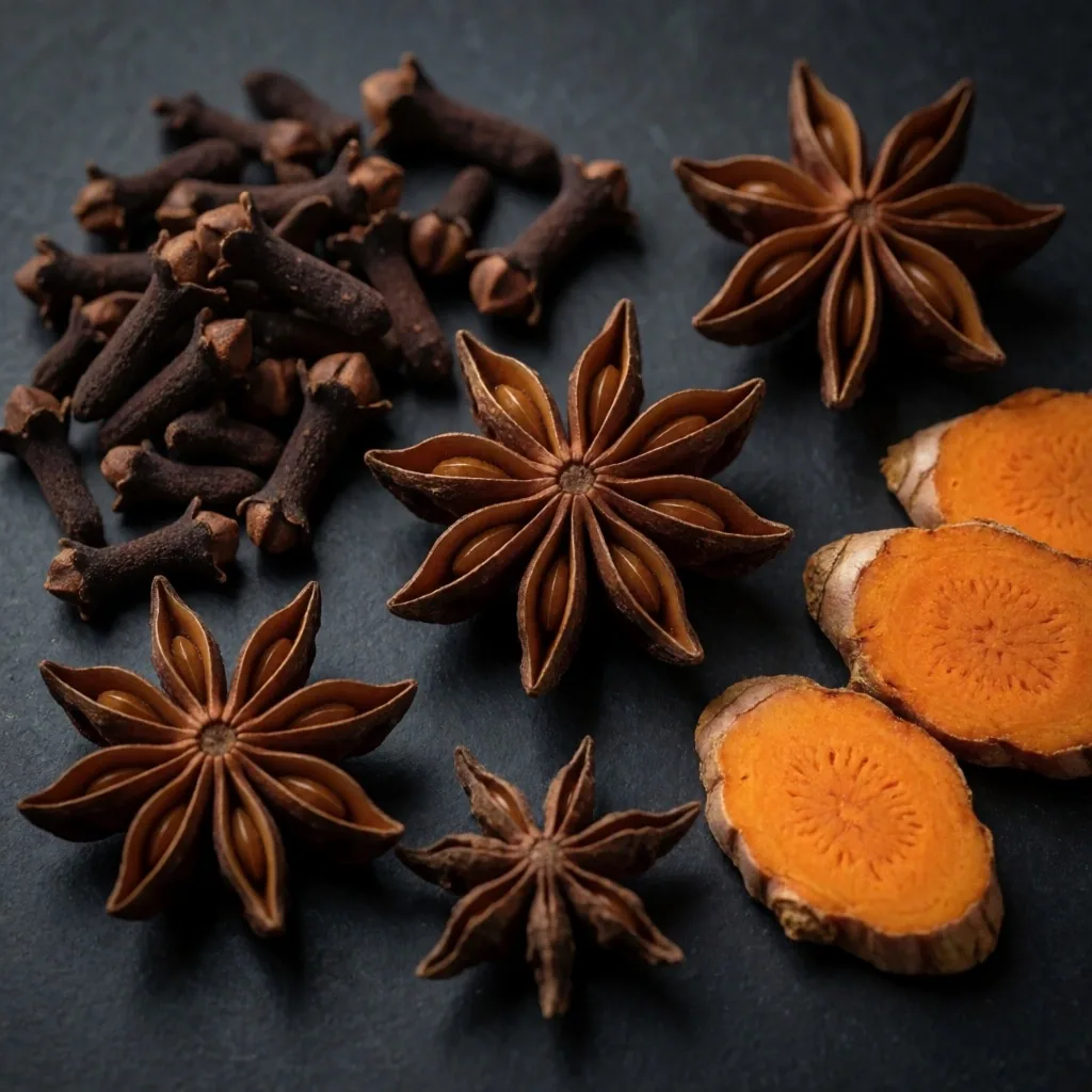 Botanical ingredients arranged on dark surface