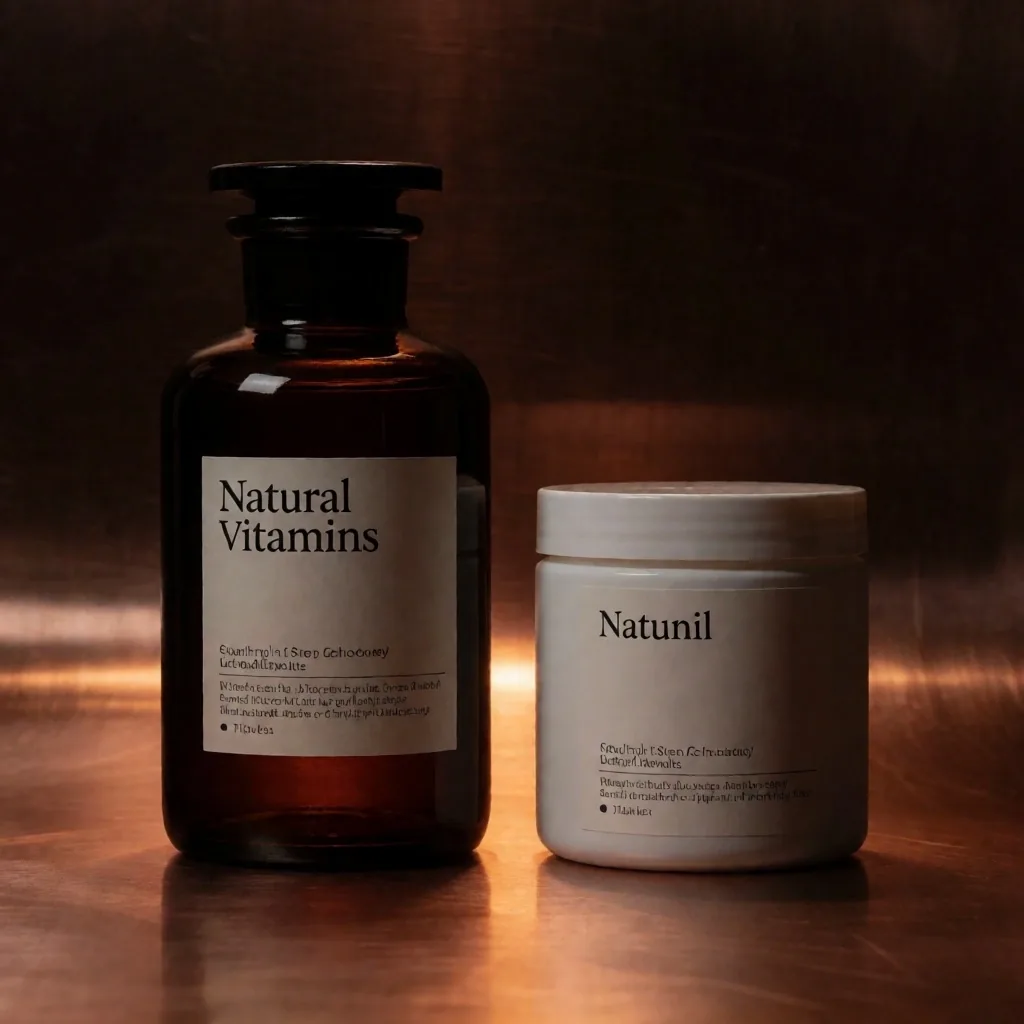 Two supplement containers compared on dark surface